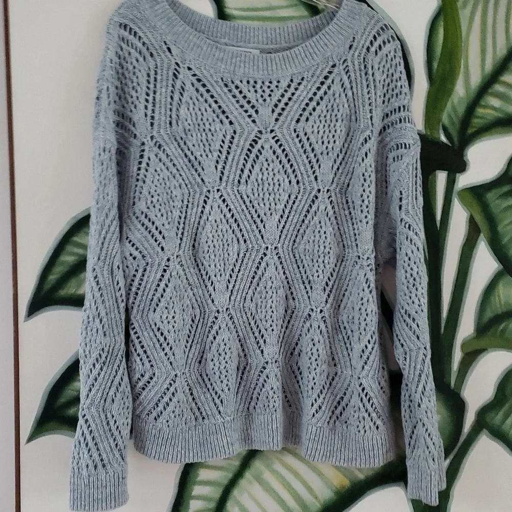 Old Navy Marble Light Blue Loose Knit Boat Neck Long-sleeve Sweater Size L